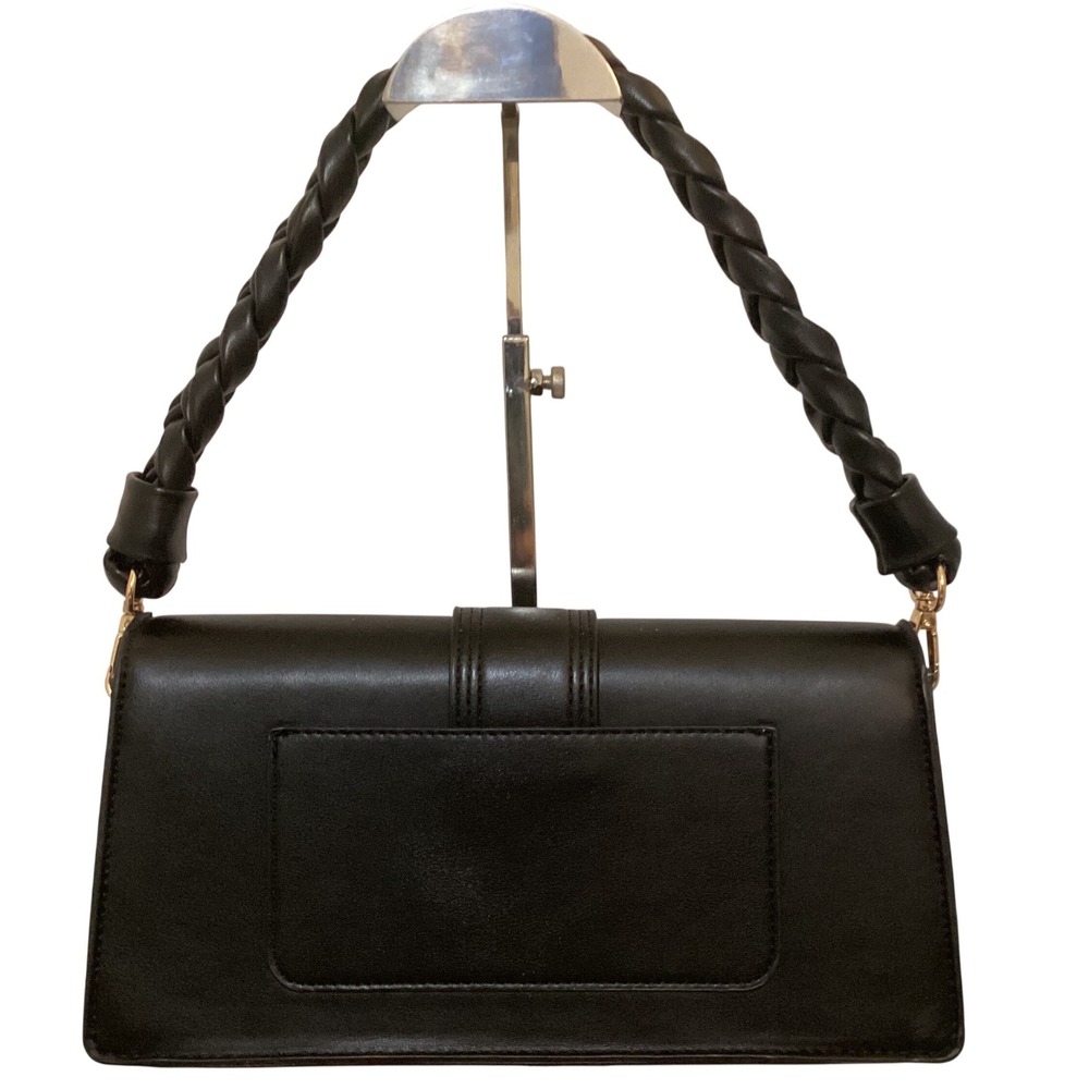 Moda Luxe Black Faux Leather Clutch Handbag Braided Top Handle Evening Bag - Picture 2 of 16